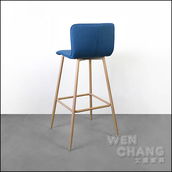 蜜雷格 Milleg 北歐風吧檯椅 (靜謐藍),蜂巢車線絨布高腳椅與木紋鐵腳