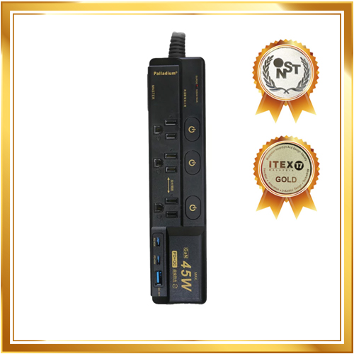 帕拉丁 USB閃充45W延長線6尺_4切3座