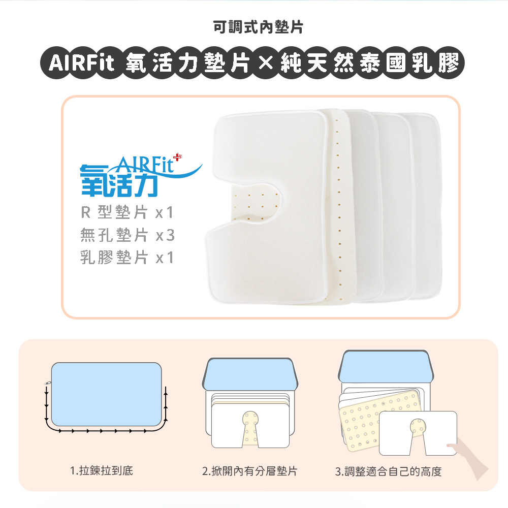 AIRFit氧活力極速入眠全方位守護枕5層可調高度透氣枕3D立體防螨抗菌枕 