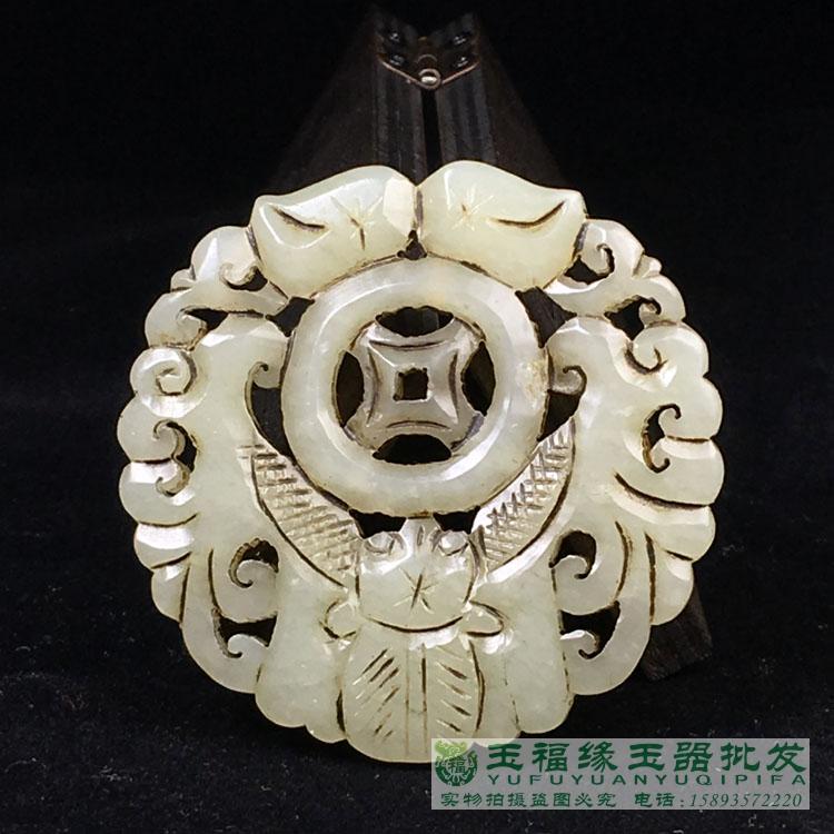 1804Y18003】中国 清 和田玉精彫『花鳥紋』玉佩 開運玉器 根付 置物