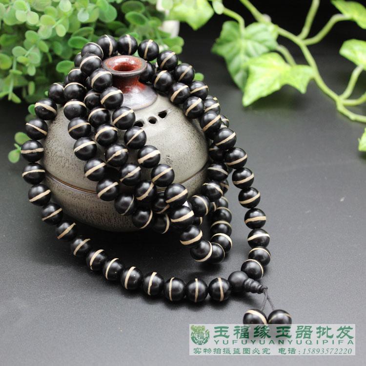 一線藥師珠圓珠天珠10mm108顆手鏈手串項鏈黑纏絲瑪瑙佛珠| 協貿國際