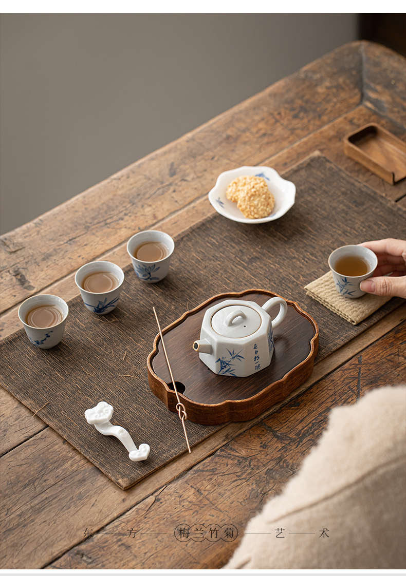 平安竹泉 青華染付 雙鱼紋樣 四角盃 茶道具 平安竹泉 青華染付 雙鱼紋樣 四角盃 茶道具